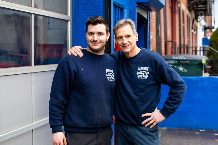 Charlie and his son Charlie, the father-and-son team behind Parkside Auto Care, outside their Union Street shop